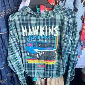 Stranger Things Hawkins Hitmaker Plaid flannel  - Green Blue (multiple sizes)